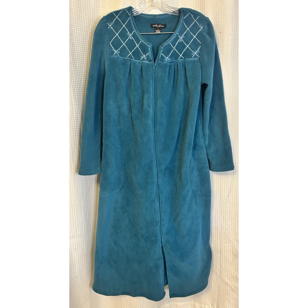 Fleece Zip Nightgown Robe Blue w/Pockets Long Sleeve Size S Grandma Cottagecore